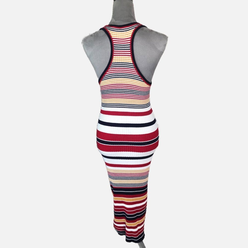Oscar- ST Women Red Multi Colored Sleeveless Scoop Neck Knit Maxi Dress Size S.